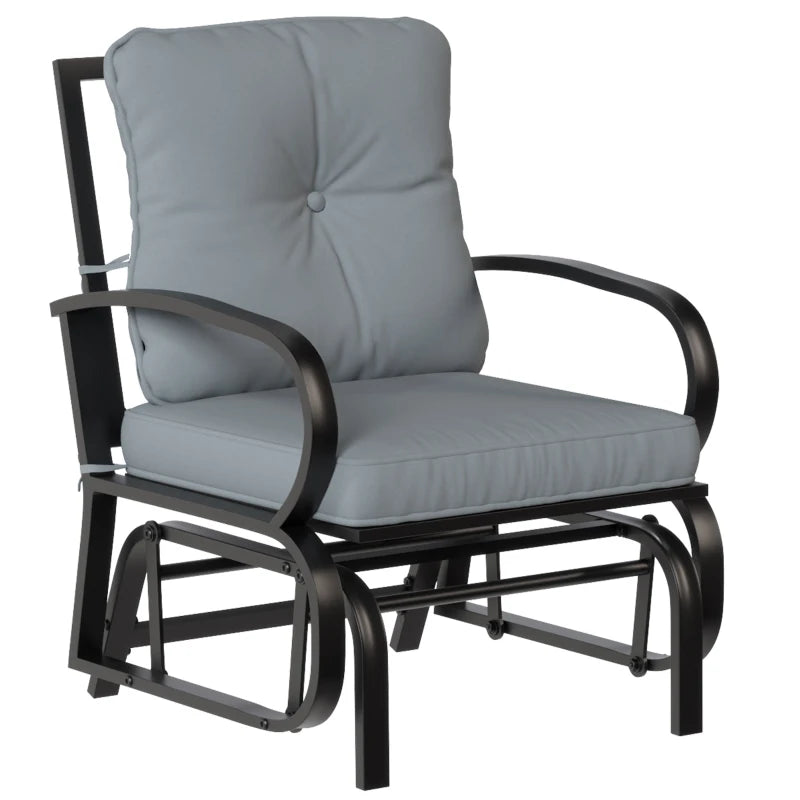 Patio Glider, Outdoor Glider Chair with Cushions, Steel Frame, Curved Armrests, Light Grey