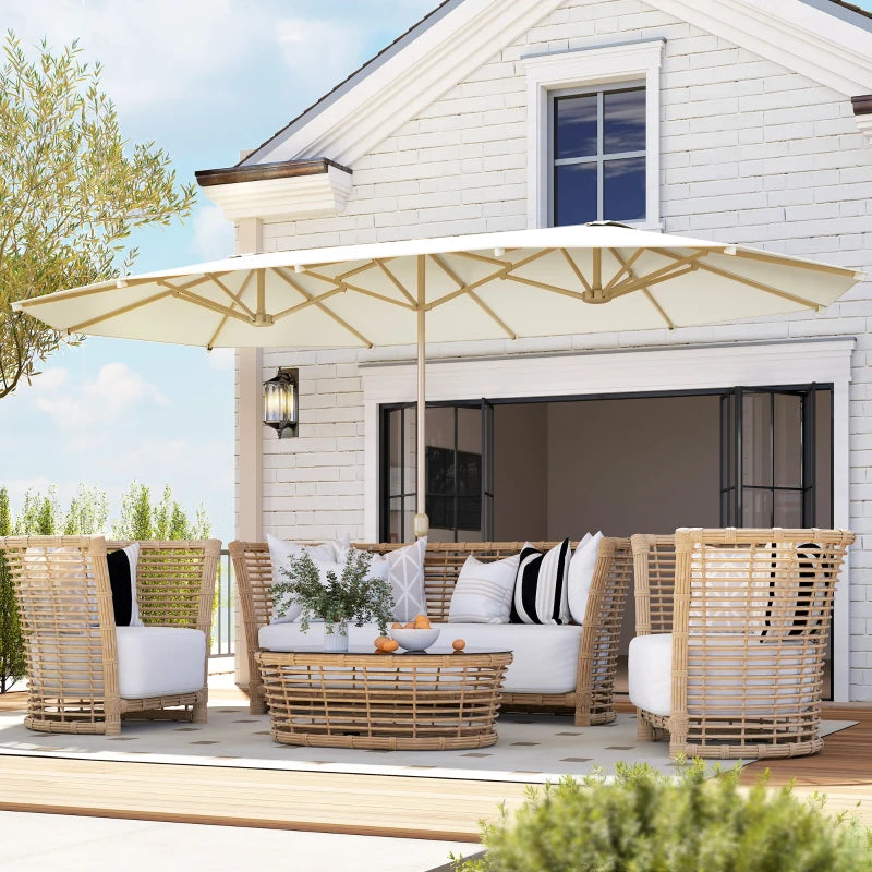 Double Garden Parasol 179.1"W x 104.3"D with Crank, 12 Steel Ribs & 180g/㎡ Polyester, UV30+ Protection, Beige