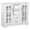 HOMCOM Elegant Buffet Bliss: Kitchen Sideboard with 2 Drawers, Glass Doors for Coffee Bar Storage, White Finish