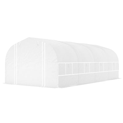 Outsunny 19.5' x 10' x 6.6' Tunnel Greenhouse Outdoor Green House with Roll-up Mesh Sidewalls, Mesh Door, Galvanized Steel, White 