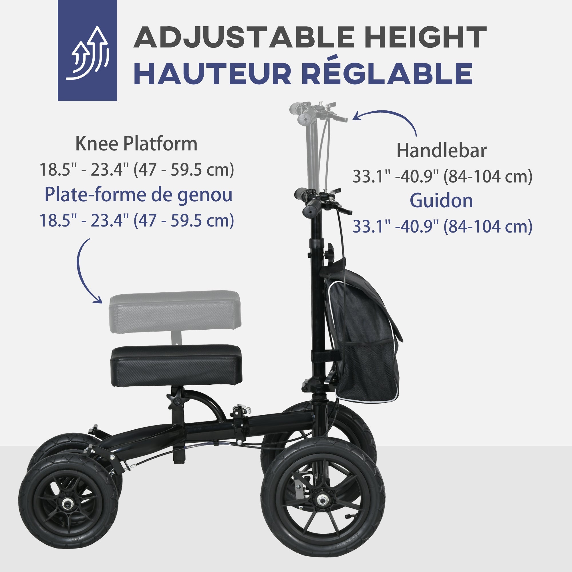 HOMCOM Knee Walker Steerable Scooter Foldable Crutch Alternative Dual Brakes Rubber Wheels Adjustable Height Black 