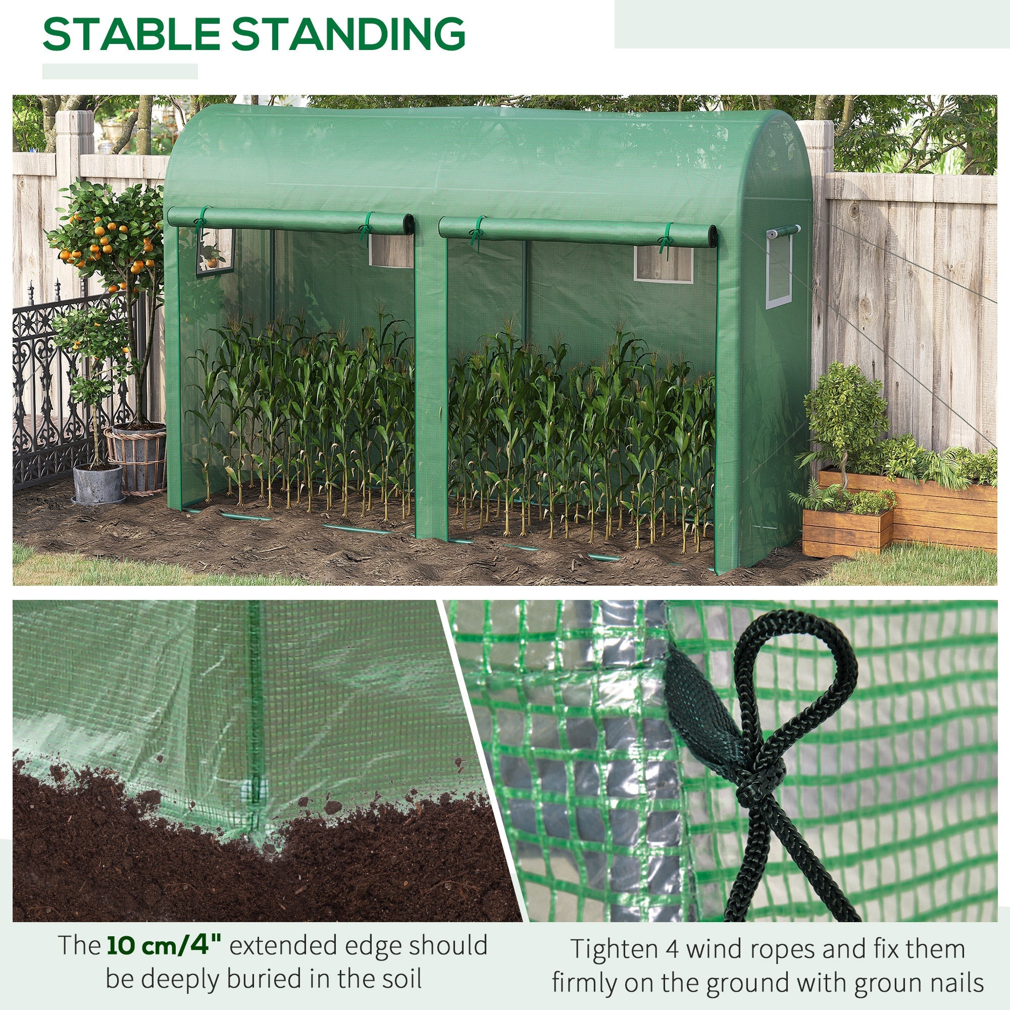 Outsunny Outdoor Garden Greenhouse, Steel Greenhouse tent with 2 Doors and 4 Windows for Backyard, Patio, 9.8'x3.3'x6.6', Green 