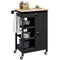 Modern Rolling Kitchen Island Cart with Drawer, Natural Wood Top, Towel Rack, Door Storage Cabinet, Black