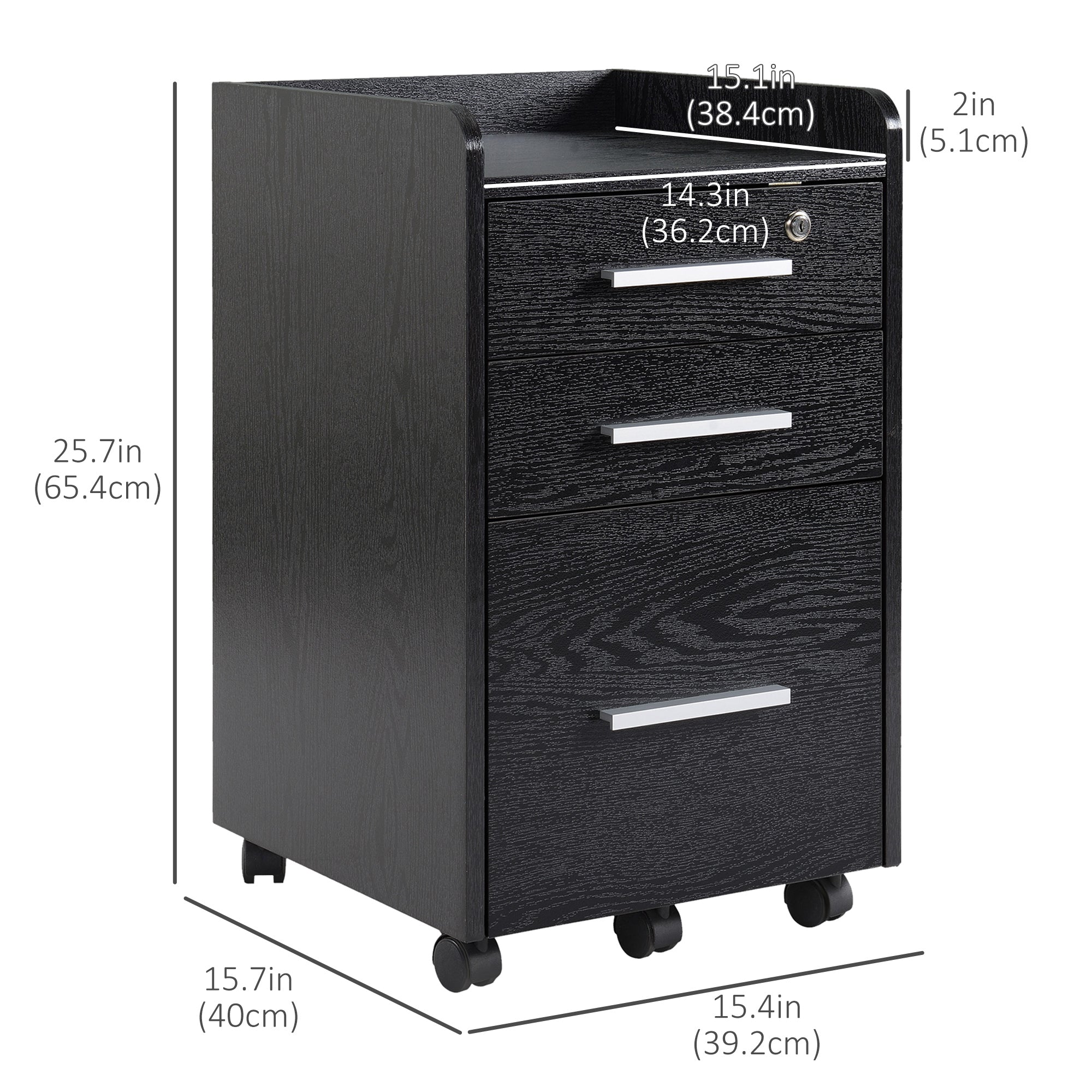 HOMCOM Mobile Filing Cabinet: 3-Drawer Vertical Unit with Lock & Wheels for Letter/Legal Docs, Black 