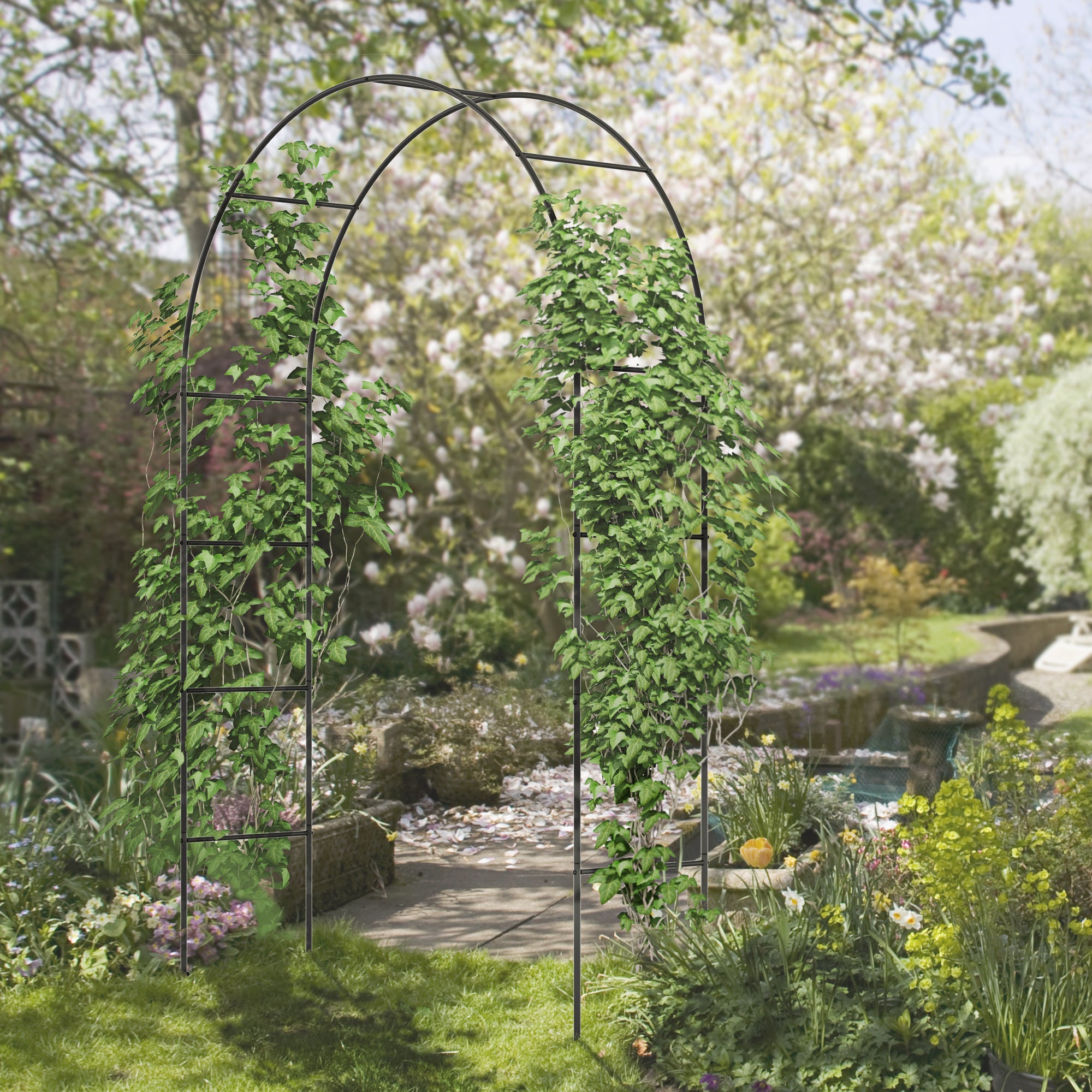 Outsunny 7.9FT Garden Arch Trellis, Metal Arch, Outdoor Garden Arbor for Climbing Plants, Wedding Decoration 