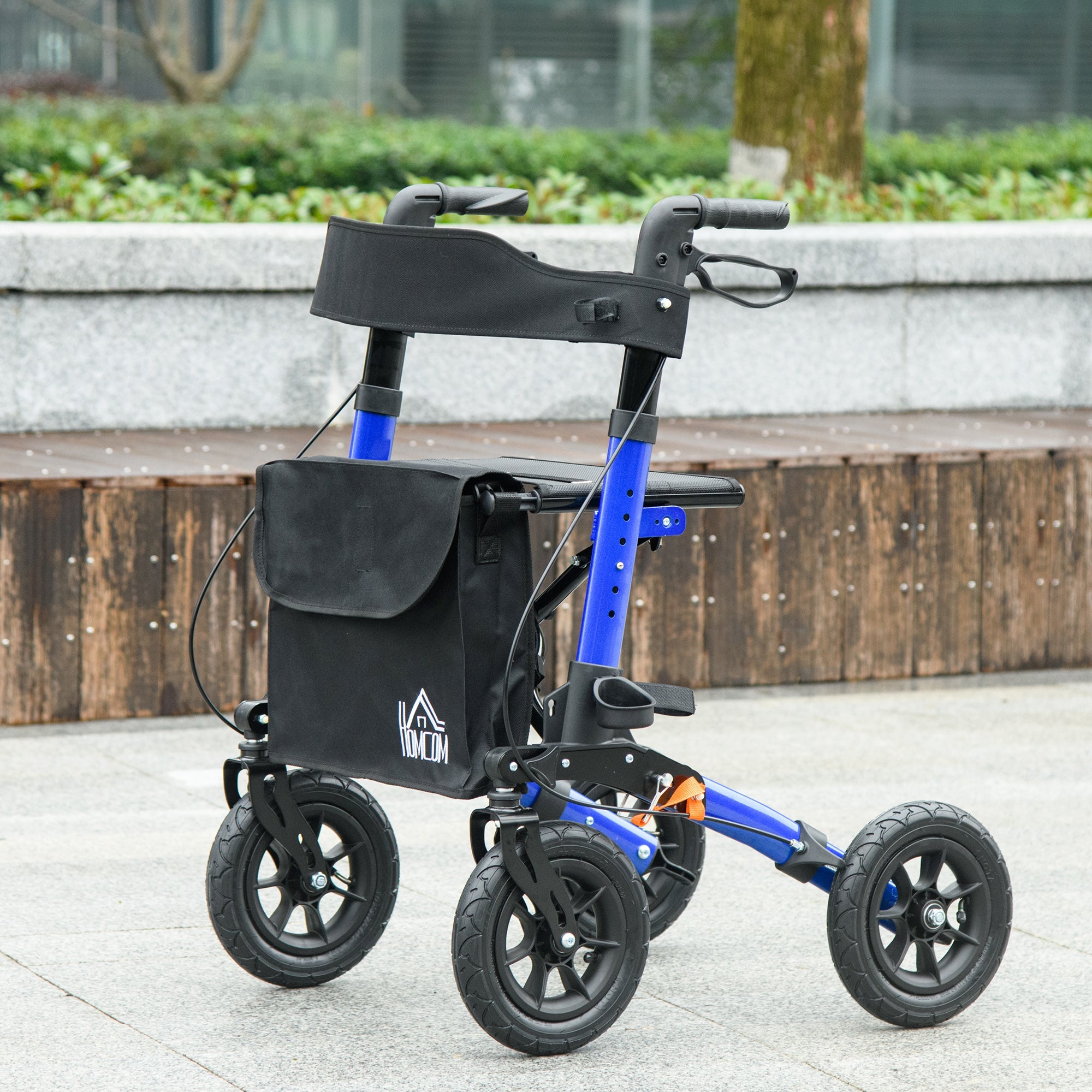 HOMCOM Advanced Rollator Walker for Seniors Seat & Rubber Wheels Lightweight Aluminum Adjustable Handle & Storage Bag Blue 