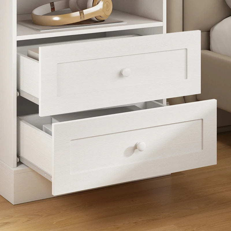 HOMCOM Nightstand Set of 2 with Charging Station, Bedside Tables with 2 Drawers, Open Shelf, AC Outlets, USB & USB-C Ports, White & Oak