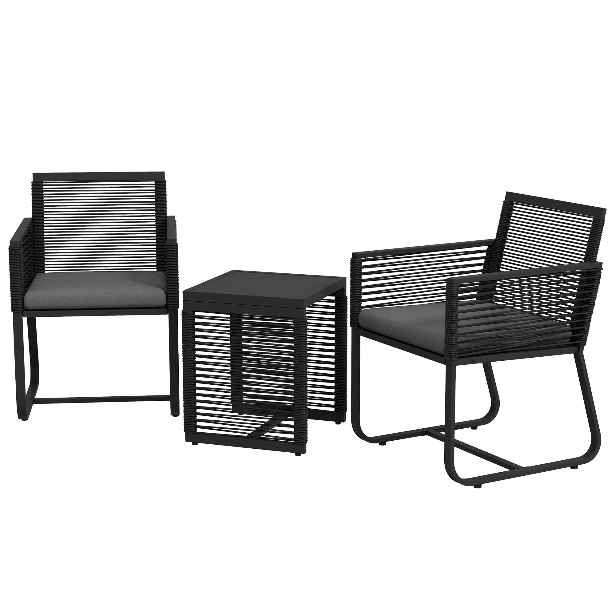 Outsunny 3-Piece PE Rattan Patio Bistro Set with Cushions & Tempered Glass Table, Outdoor Furniture for Garden, Black 