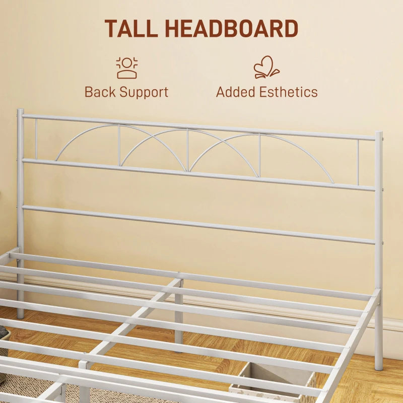 Metal Queen Platform Bed Frame with Headboard, Steel Slat Support, Underbed Storage, No Box Spring Needed, Easy Assembly