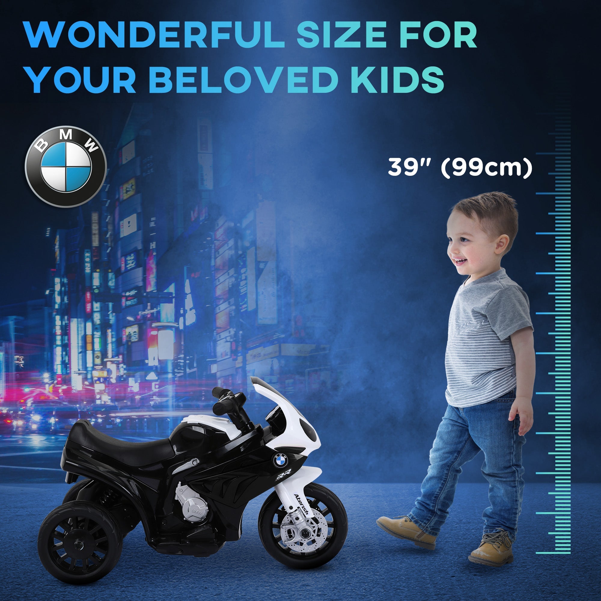 Aosom 6V Kids Motorcycle Battery Powered Toddler Ride On with Headlight Music 3 Wheels Black 