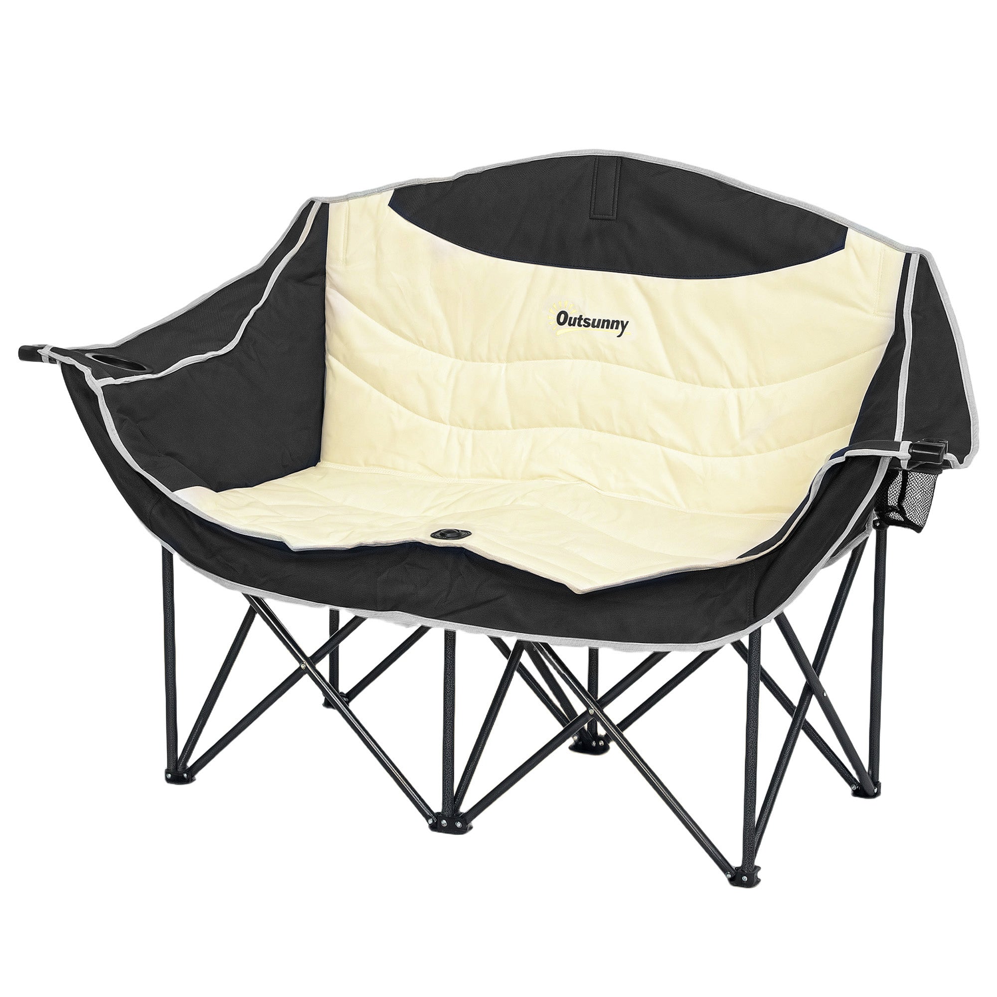 Outsunny Portable Camp Chair, Double Camping Chair with Cup Holders and Carry Bag, Support 551 lbs, Khaki 