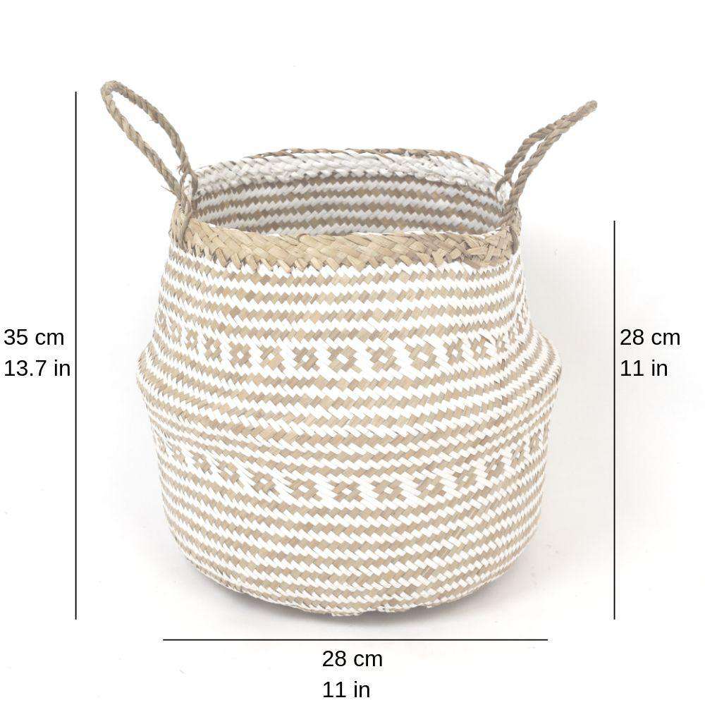 Isak - Seagrass Basket With White Decoration 