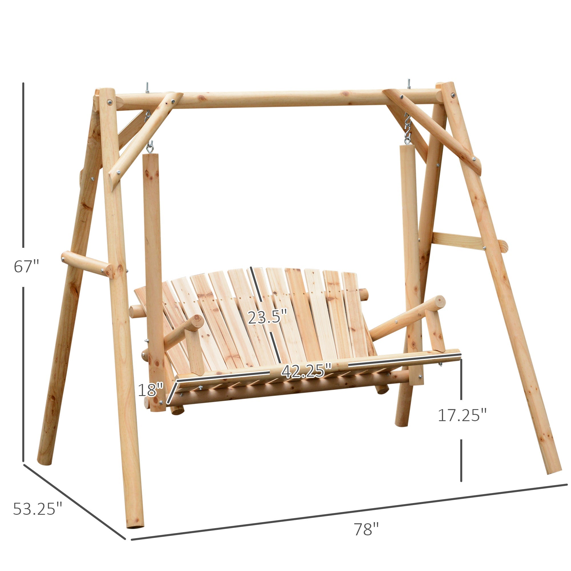 Outsunny 6.5ft Outdoor Loveseat, Wood Porch Swing for 2 Person, Freestanding Garden Swing, Comfortable Seating 