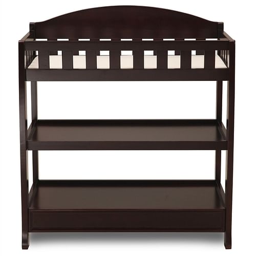 Modern Dark Brown Wooden Baby Changing Table with Safety Rail Pad and Strap - Free Shipping 