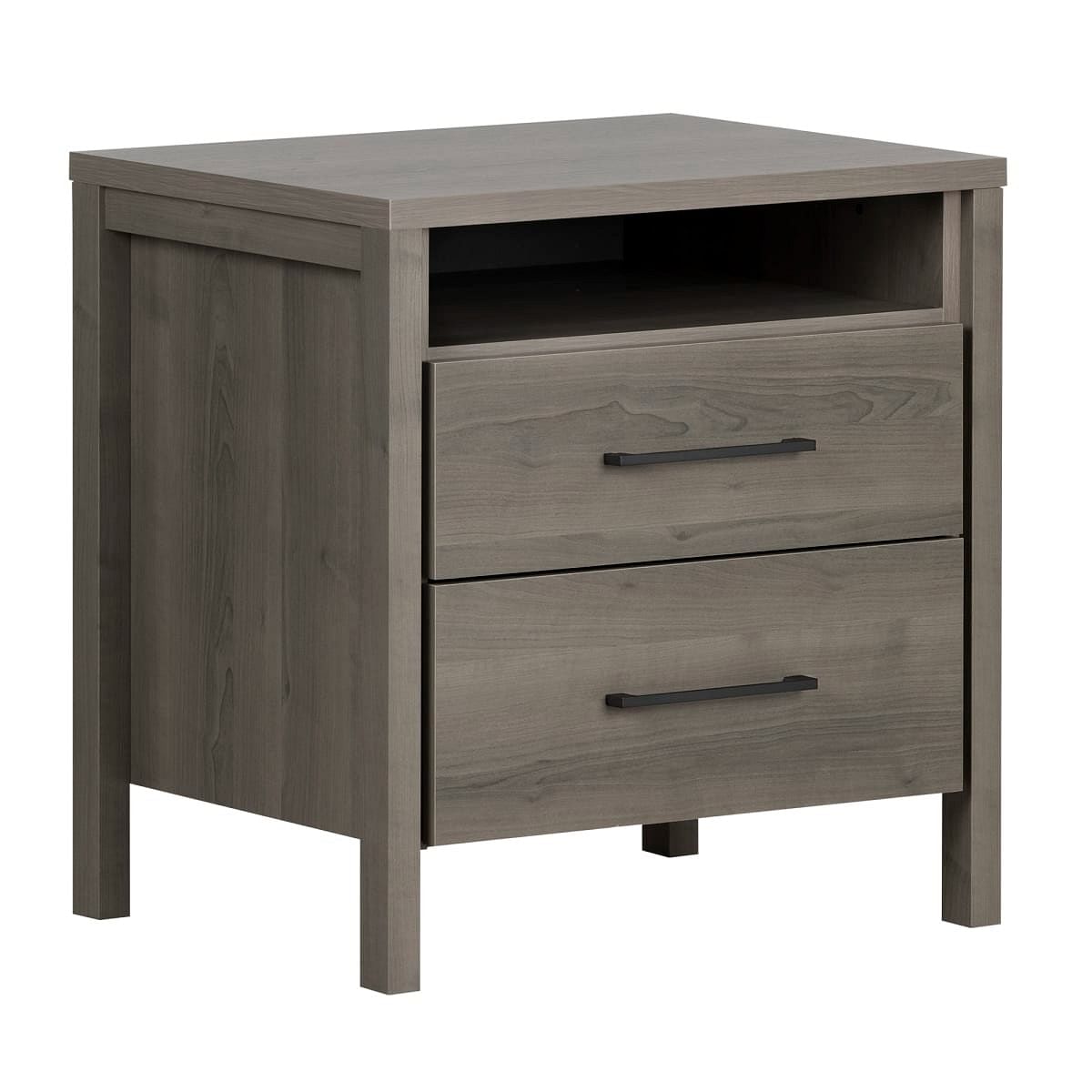 Modern Grey 2 Drawer Nightstand Cubby Storage Shelf - Free Shipping 