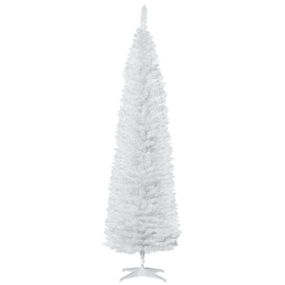 HOMCOM 7' Pencil Christmas Tree, Slim Artificial Xmas Tree with Realistic Branches, Sturdy Metal Stand, White 