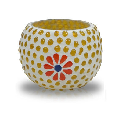 Gb03B Candle Holder (4 Inch), Glass, Yellow Dots 