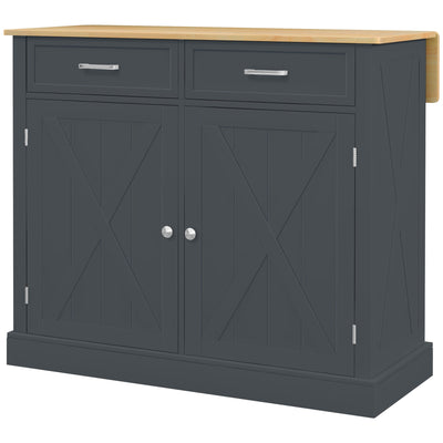 HOMCOM Slate Grey Galley Genius: Rubberwood Kitchen Island with Beadboard, Rolling Cart, 2 Drawers, Adjustable Shelves for Storage 