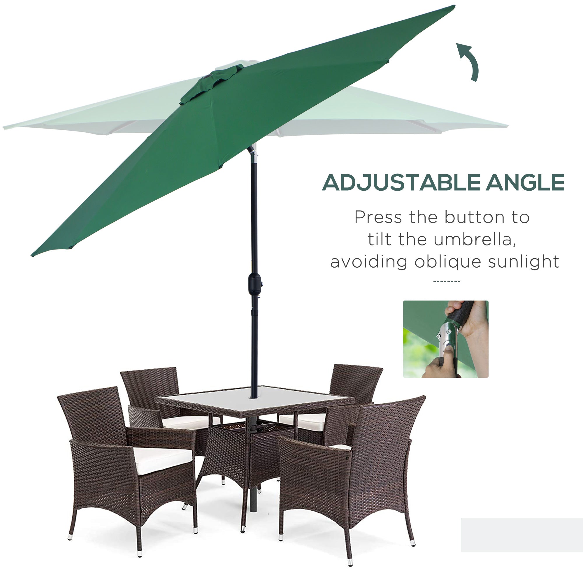 Outsunny Steel Frame Patio Parasol: 10'x 8' Round Market Garden Canopy for Outdoor, Green 