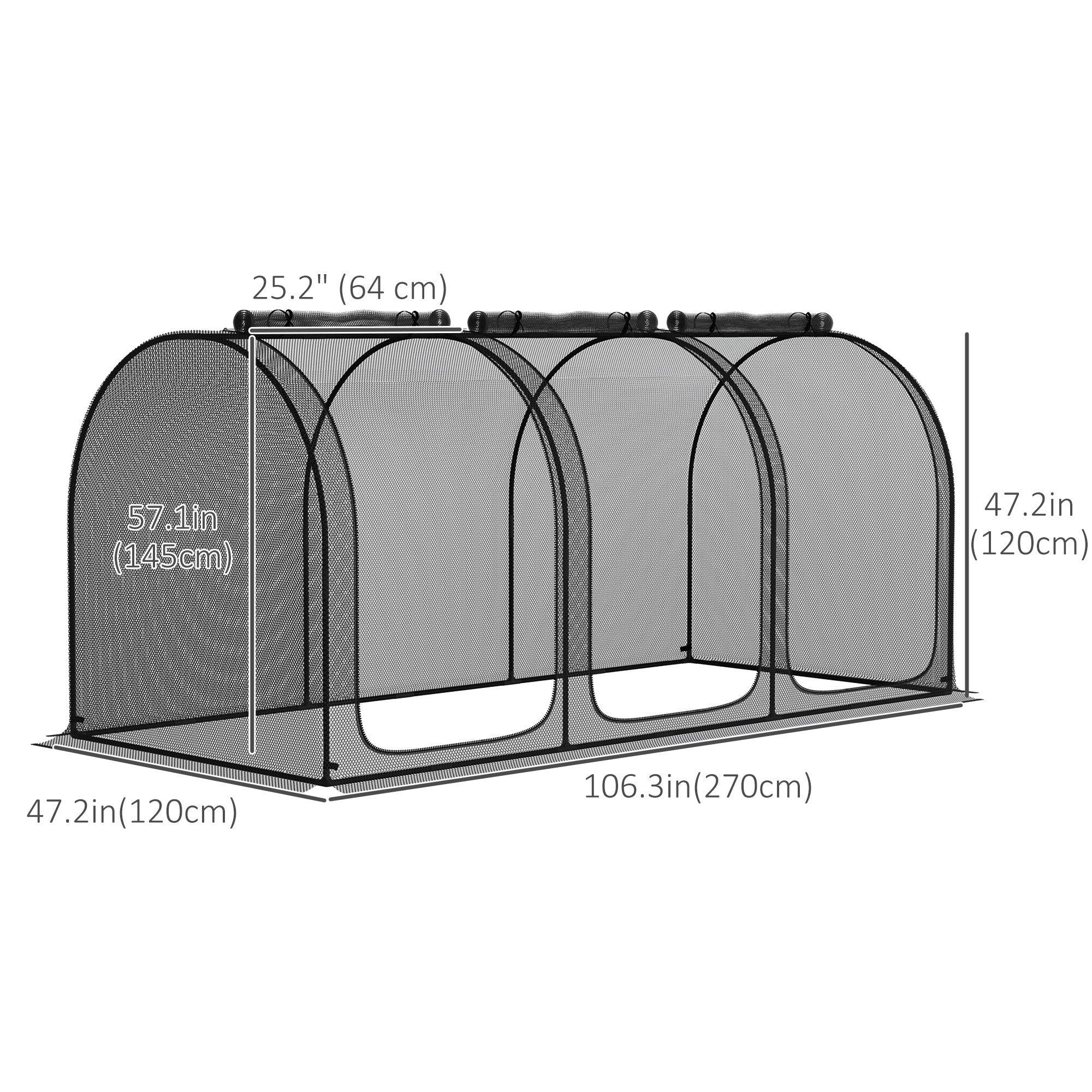 Outsunny 9' x 4' Crop Cage, Garden Plant Protector, with 3 Zippered Doors and 6 Ground Stakes, for Garden, Yard, Lawn, Black 