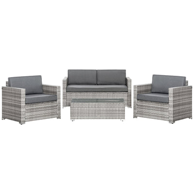 Outsunny Deluxe 4PC Outdoor Wicker Sofa Set PE Rattan Patio Furniture Extra Wide Seat Conversation Tempered Glass 