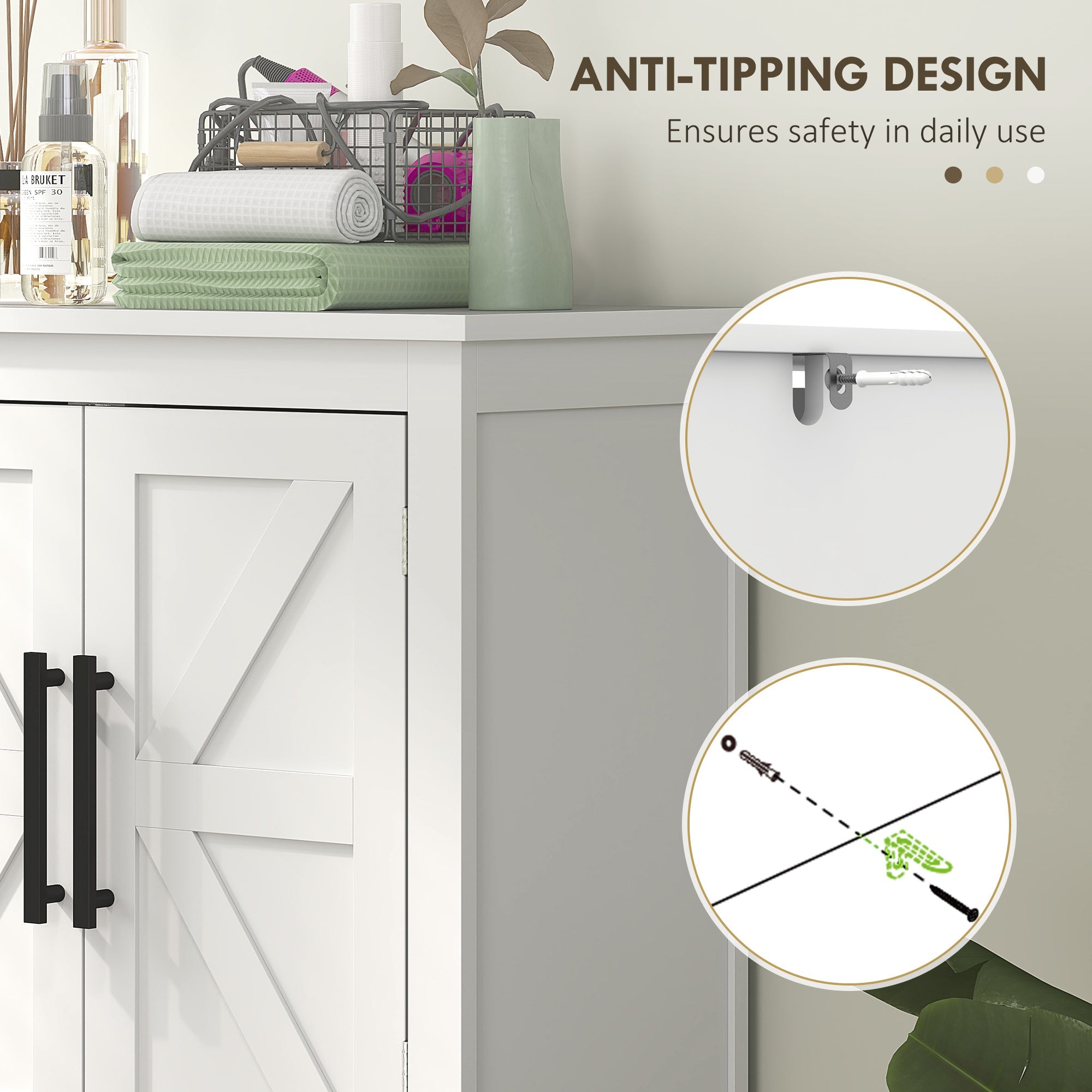HOMCOM Farmhouse Bathroom Storage Cabinet, Bathroom Floor Cabinet with Barn Doors and Adjustable Shelf, White 