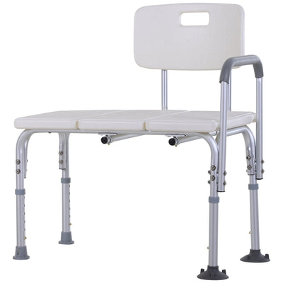 HOMCOM 6-Level Adjustable Bath and Shower Transfer Bench Aluminum Chair with Non-Slip Feet, Armrest & Backrest, White 