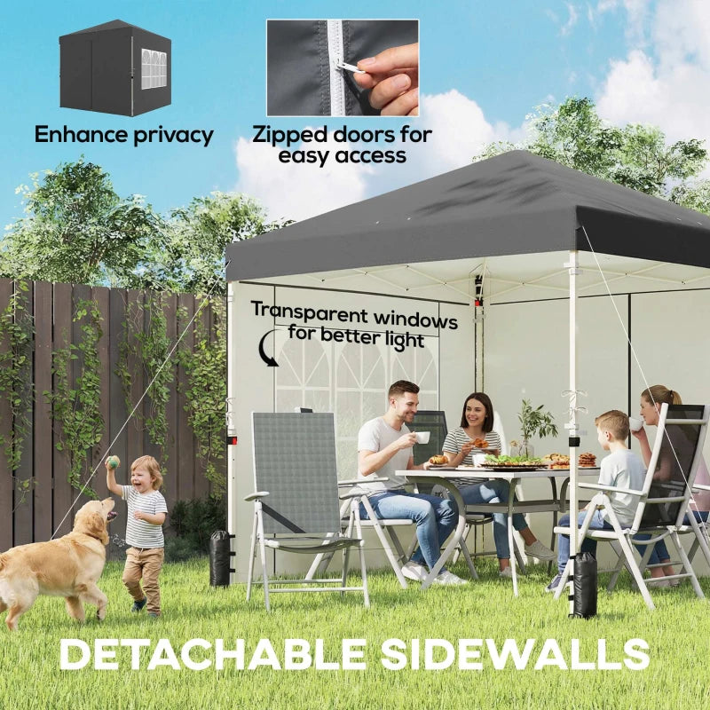 8.2 x 8.2 ft Pop Up Canopy Tent with 4 Sidewalls, UPF 50+ Outdoor Instant Canopy with 4 Sandbags, Carry Bag, Dark Grey