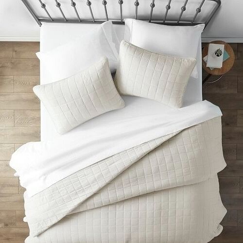 3 Piece Microfiber Farmhouse Coverlet Bedspread Set Ivory, Full/Queen - Free Shipping