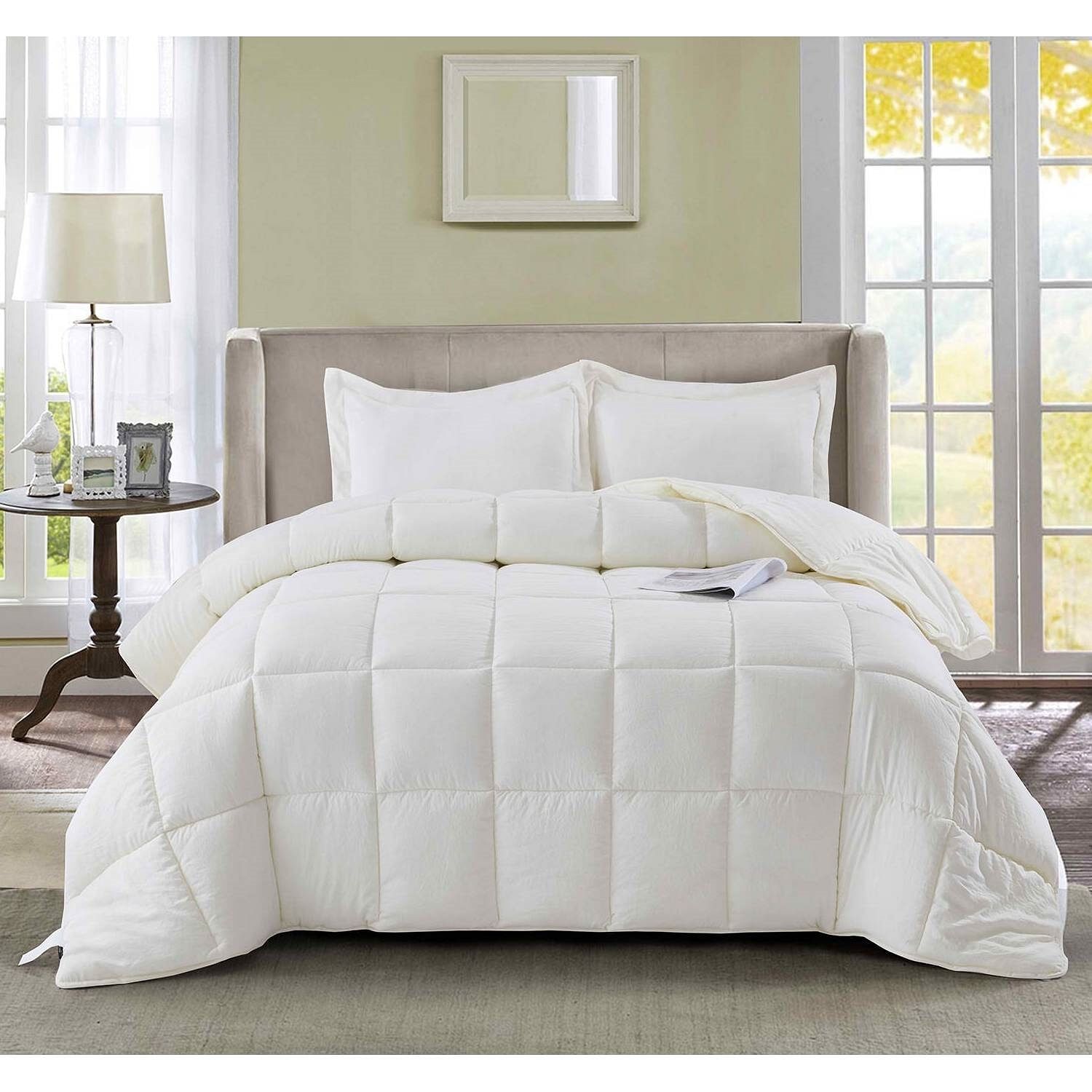 Queen Size Off White 3 Piece Microfiber Reversible Comforter Set - Free Shipping