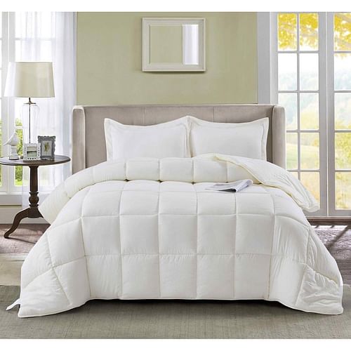 Queen Size Off White 3 Piece Microfiber Reversible Comforter Set - Free Shipping