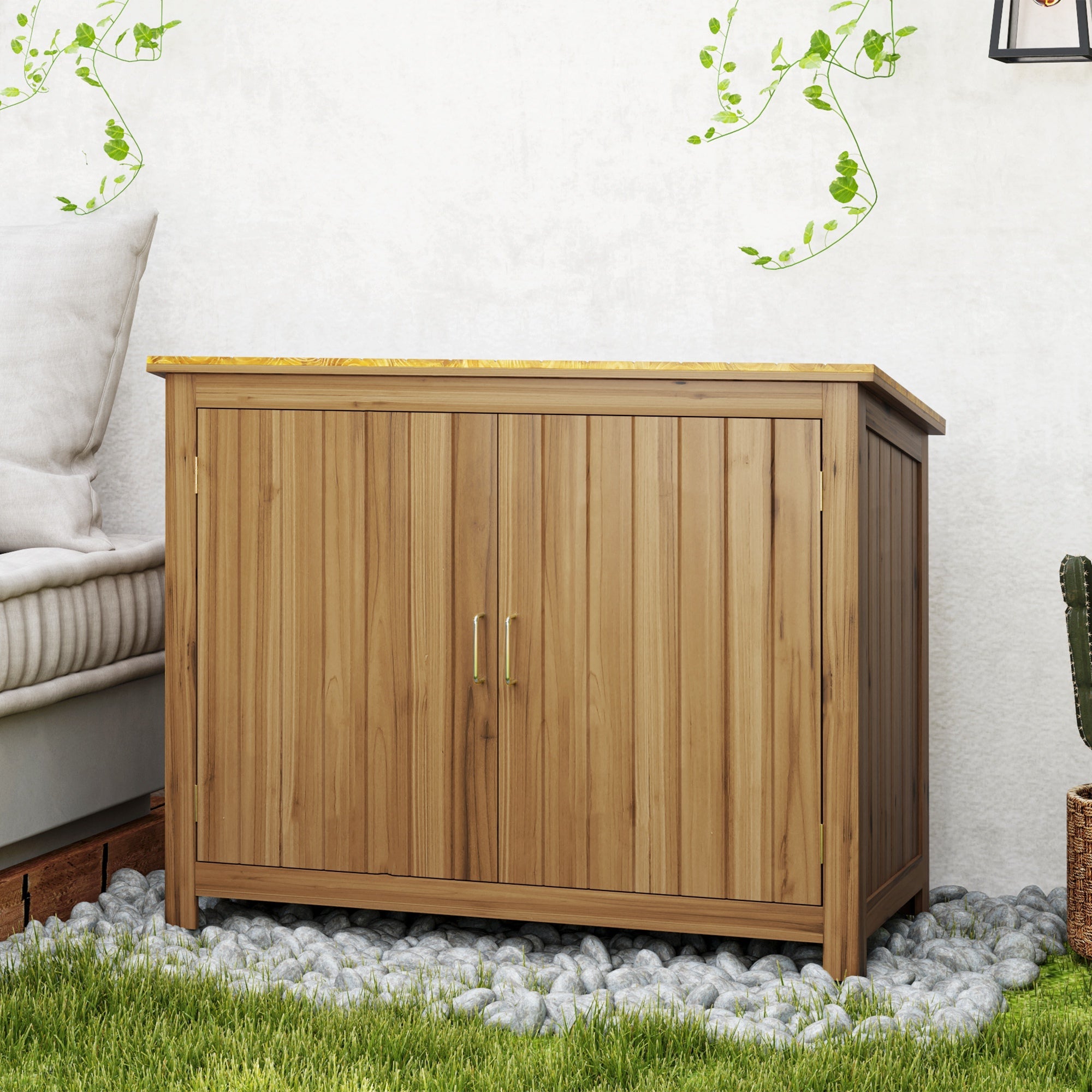 Outsunny Wooden Garden Shed, Compact Outdoor Storage Cabinet with 2 Shelves and 2 Doors for Patio, Deck, Lawn, 43" x 20" x 34" 