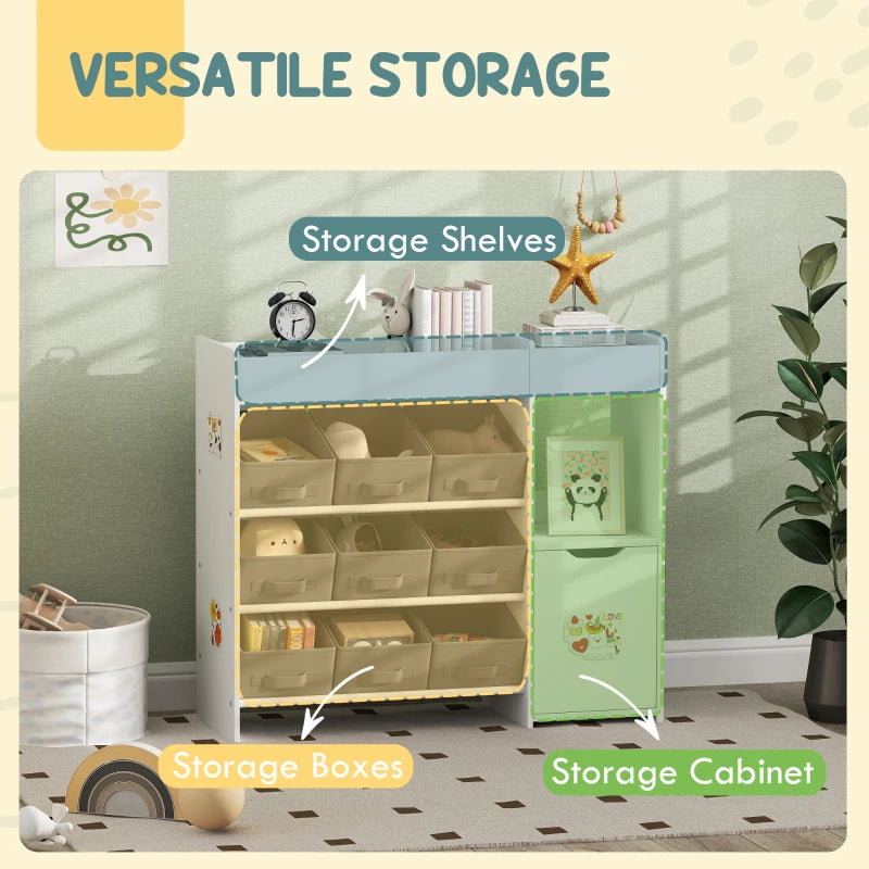 Qaba Toy Storage Organizer with 9 Non-Woven Fabric Boxes, Storage Cabinet & Shelves, for Kids Room, Nursery, Playroom, White
