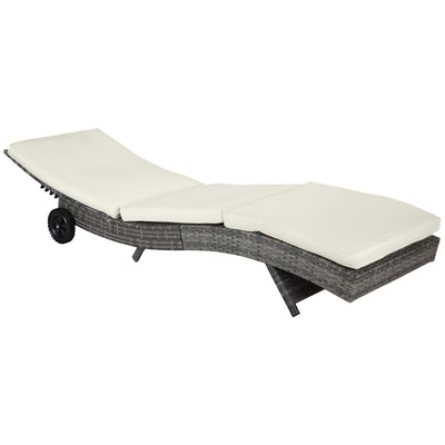 Outsunny Outdoor Adjustable Wicker Chaise Lounge Chair with Cushion & Wheels for Patio, Deck, Poolside, Cream White 