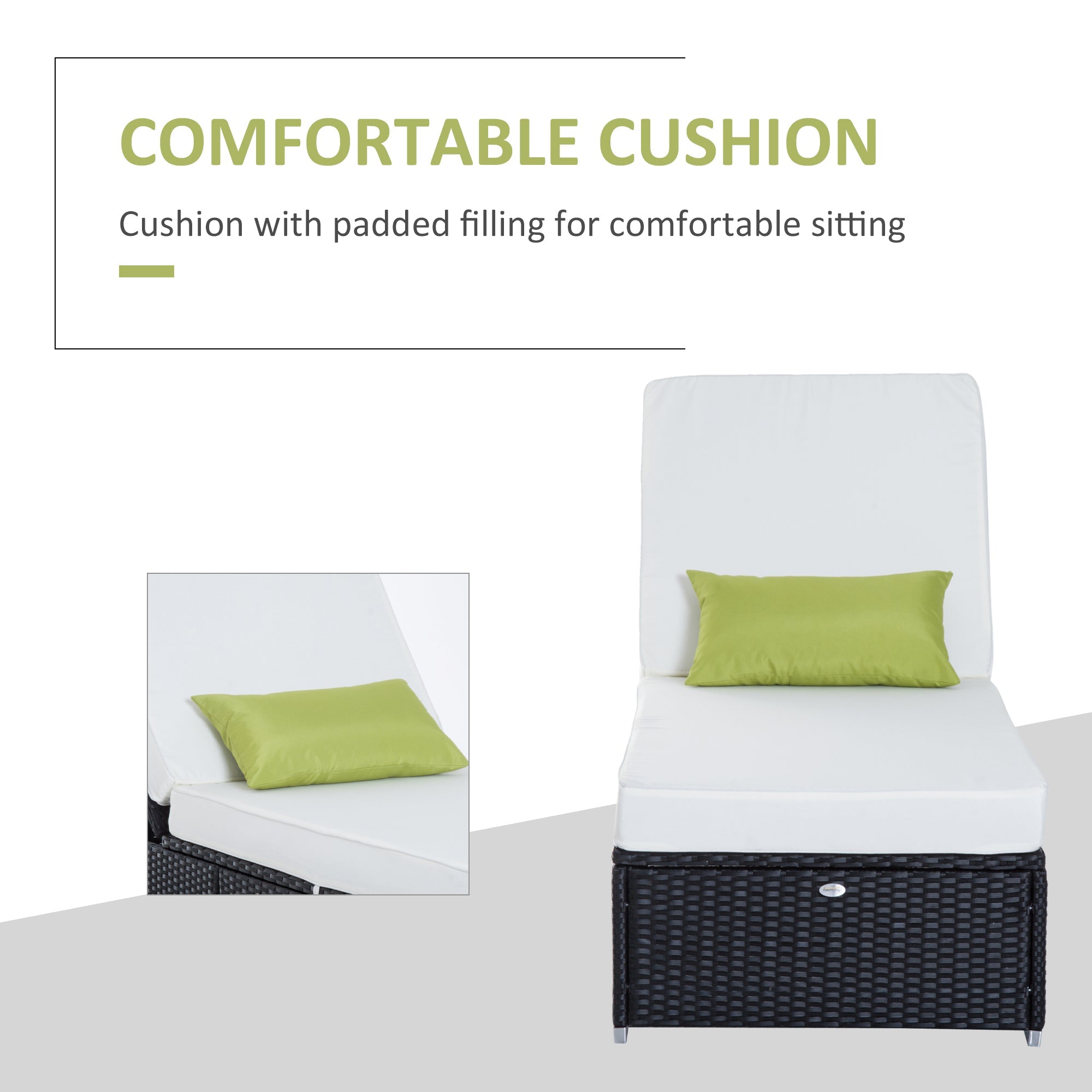 Outsunny Luxury Patio Sun Lounger in Cream PE Rattan Outdoor Chaise with Aluminum Frame Elegant Garden Furniture 