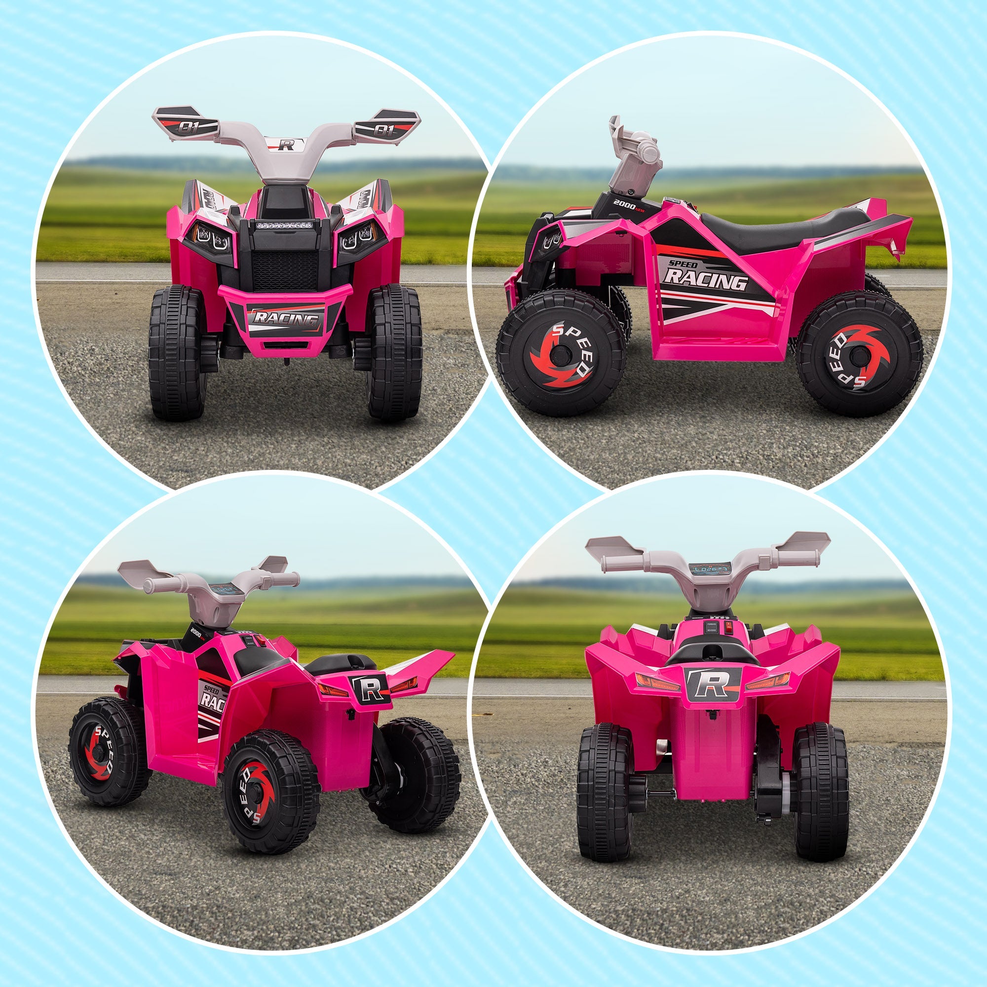Aosom Ride-On Car: 6V, Quad, Electric, Wear-Resistant Wheels, For Boys/Girls, Pink, Toddler Vehicle 