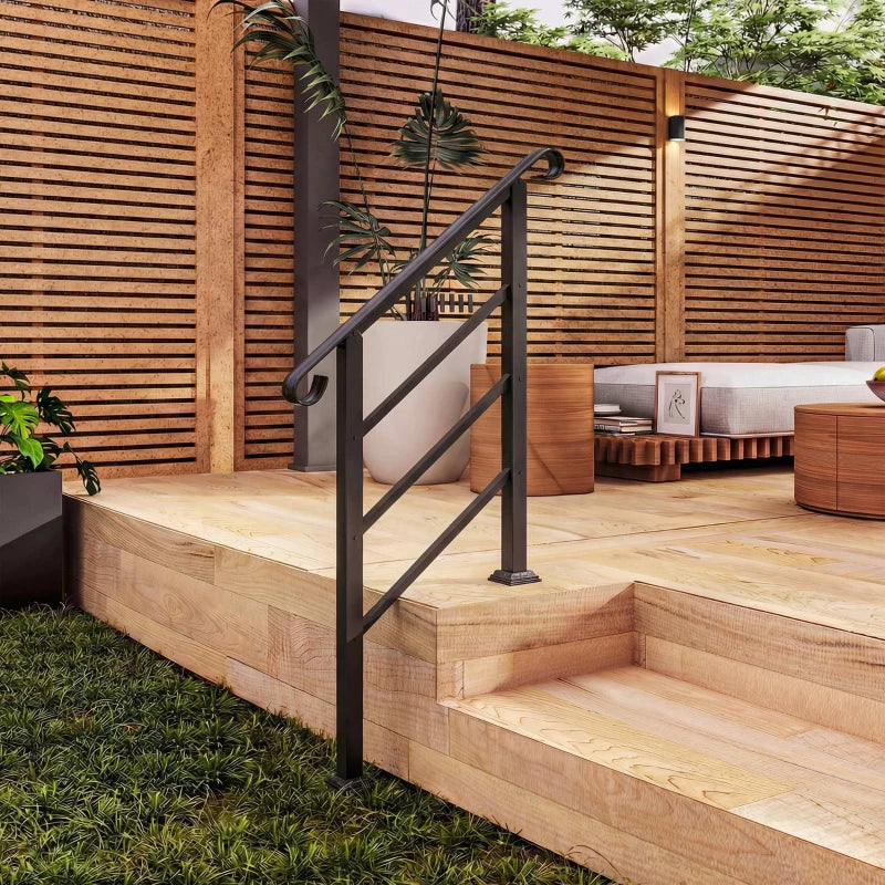 Hand Rails for Outdoor Steps, Adjustable Outdoor Stair Railing for 2 to 3 Steps, Black