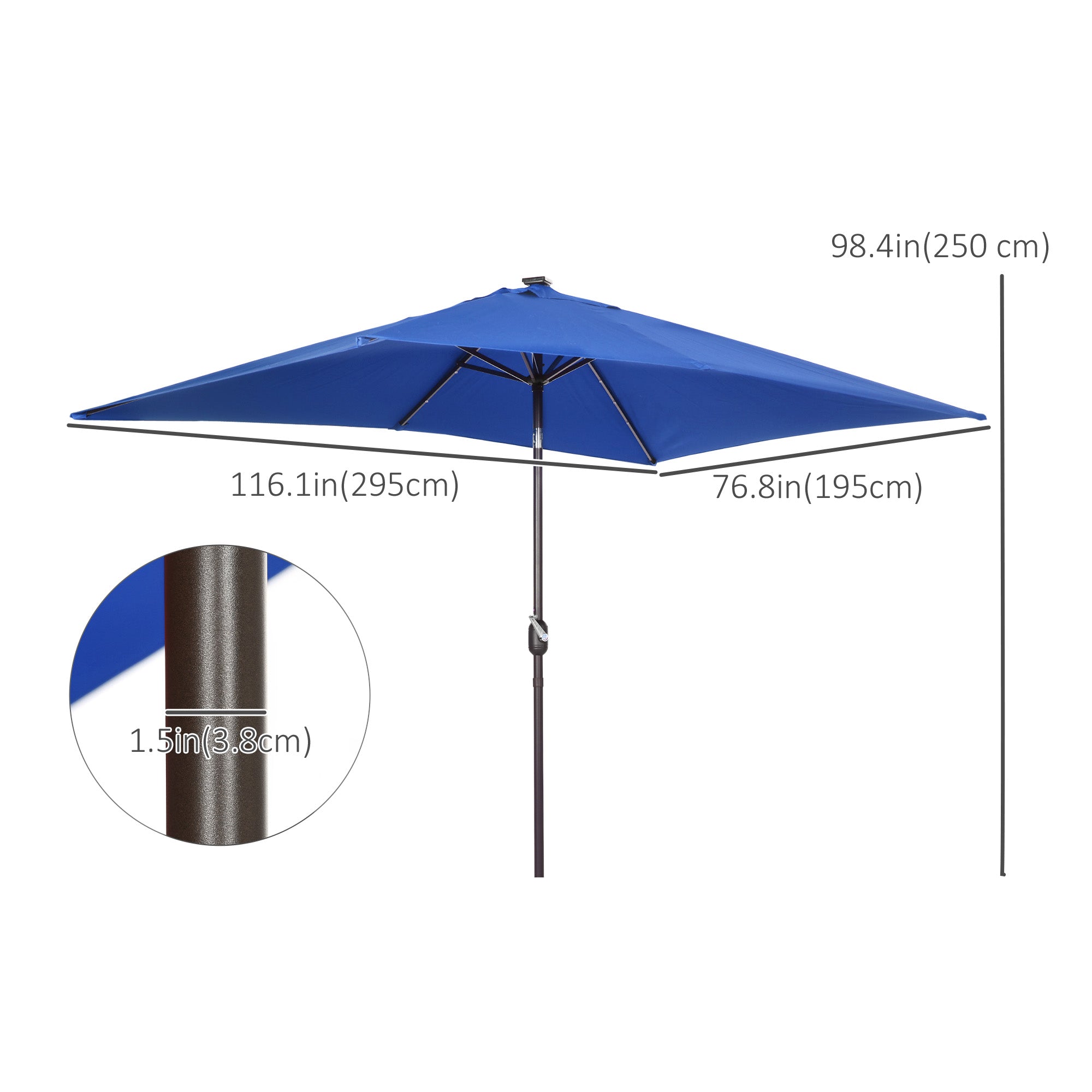 Outsunny 6.5x10ft Rectangle Solar LED Patio Umbrella: Aluminum Tilt Outdoor Market Parasol, Dark Blue 