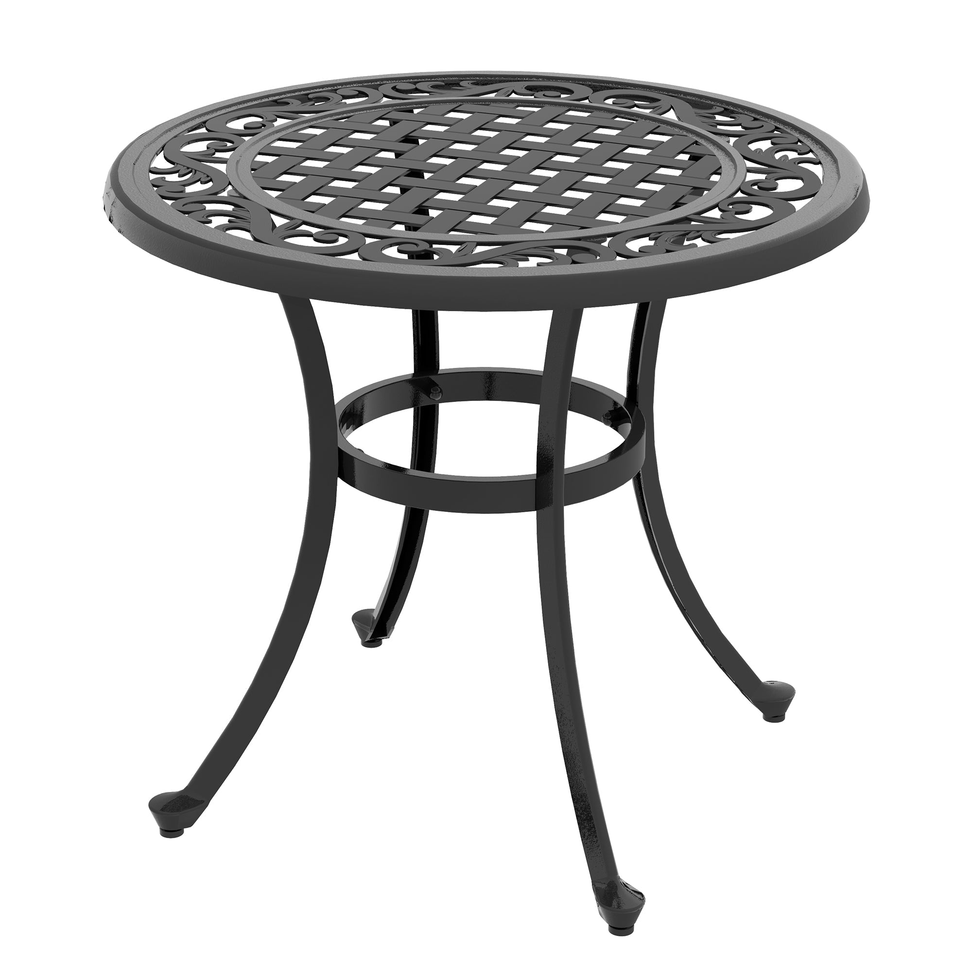 Outsunny Patio Table, Round Side Table with Cast Aluminium Frame, Adjustable Feet for Patio, Garden, Balcony, Black 