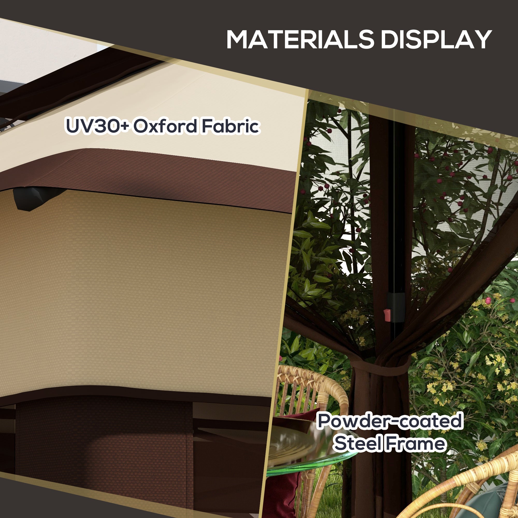 Outsunny 10.7 x 10.7ft Pop Up Gazebo, Adjustable Instant Sun Shelter with UV30+ Roof Cover, Removable Mesh Curtains, Beige 