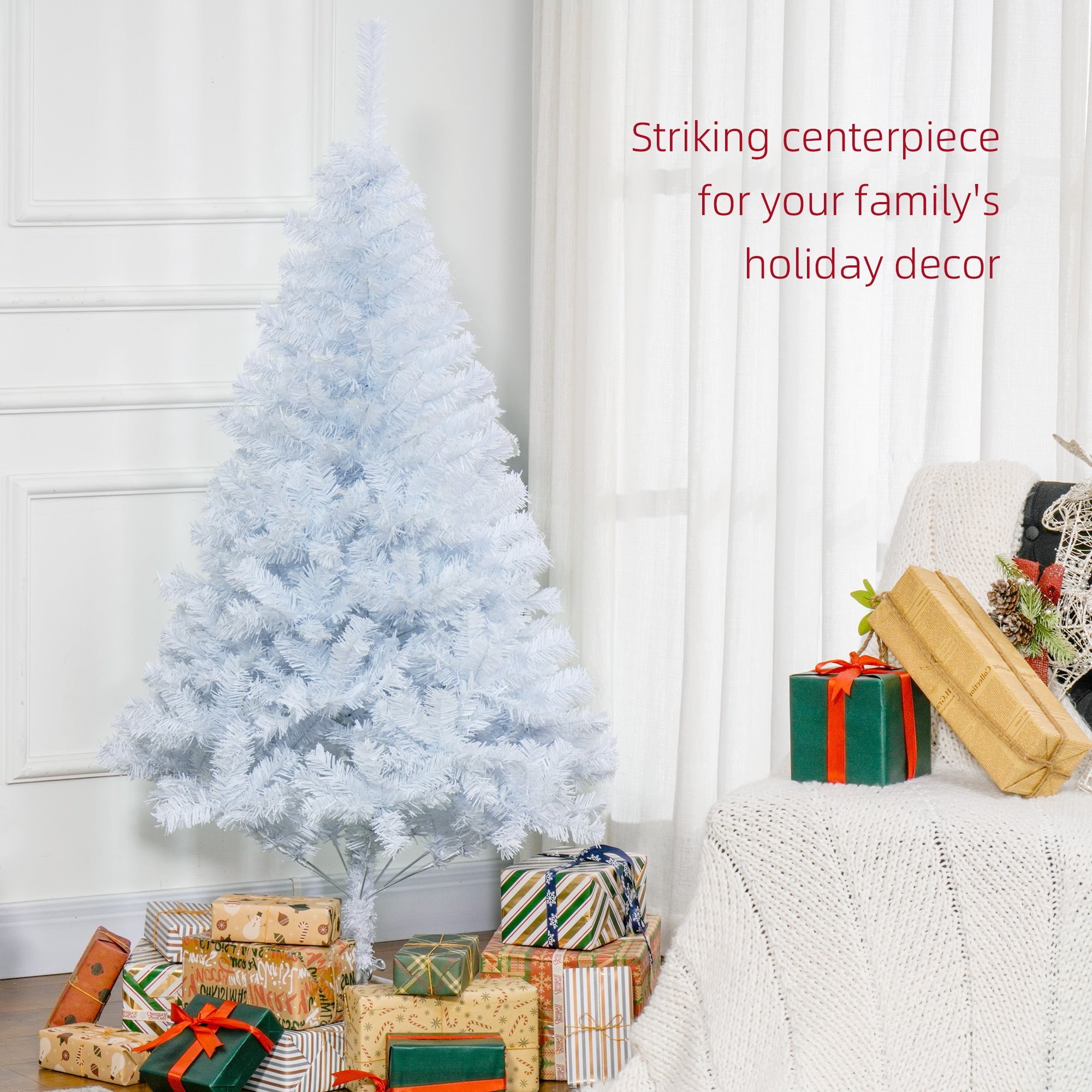 HOMCOM 5ft White Christmas Tree Artificial Christmas Tree with 536 Branch Tips and Metal Stand 