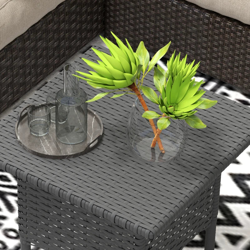 Wicker Outdoor Side Table, 20" Square Patio End Table w/ Full Woven Top, Grey