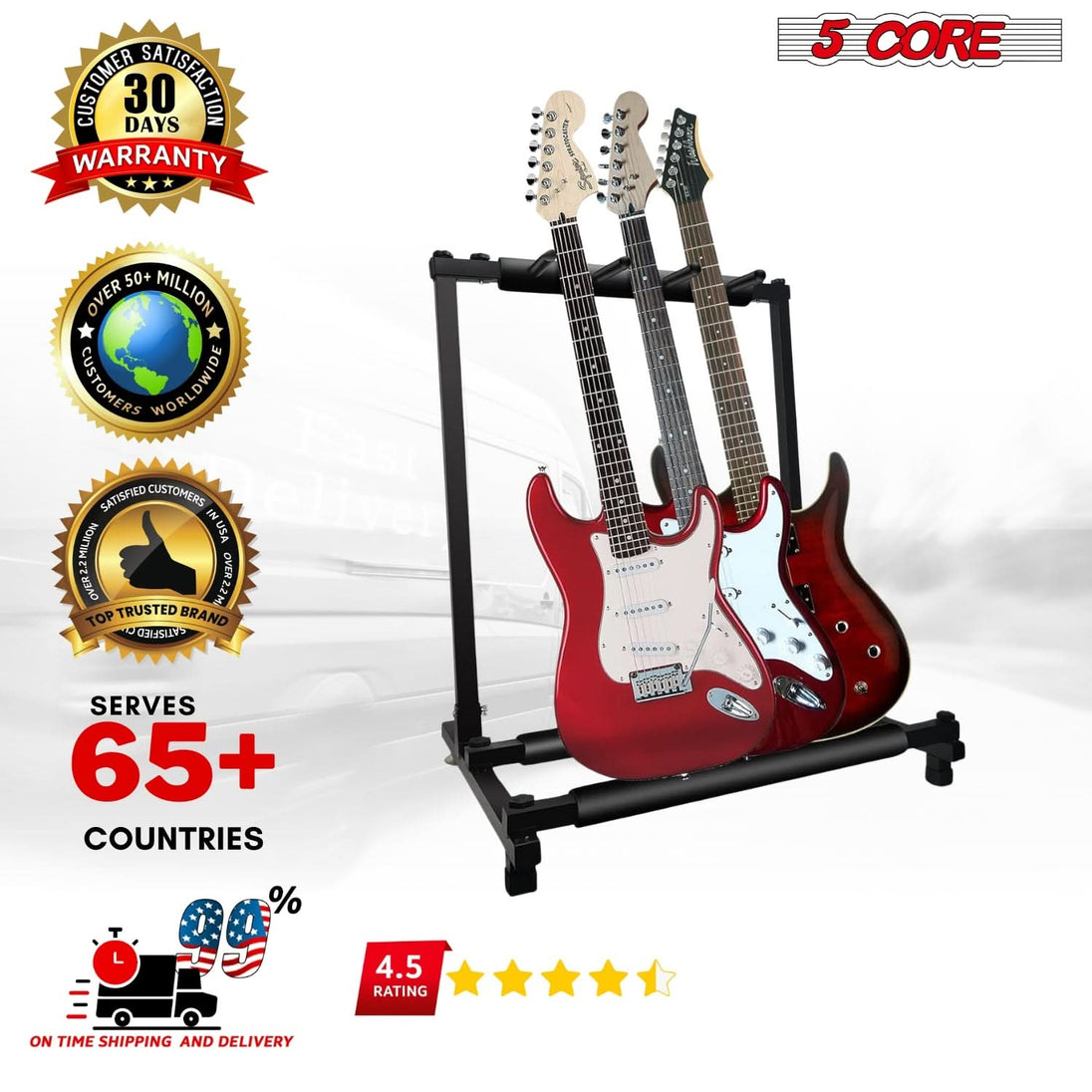 5 Core Multi Guitar Rack Stand Floor 3 Slot Adjustable Flying V Guitars Holder