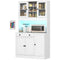 Tall Kitchen Pantry with LED Light, Freestanding Storage Cabinet with Hutch, Shelves, Drawer, Doors, White