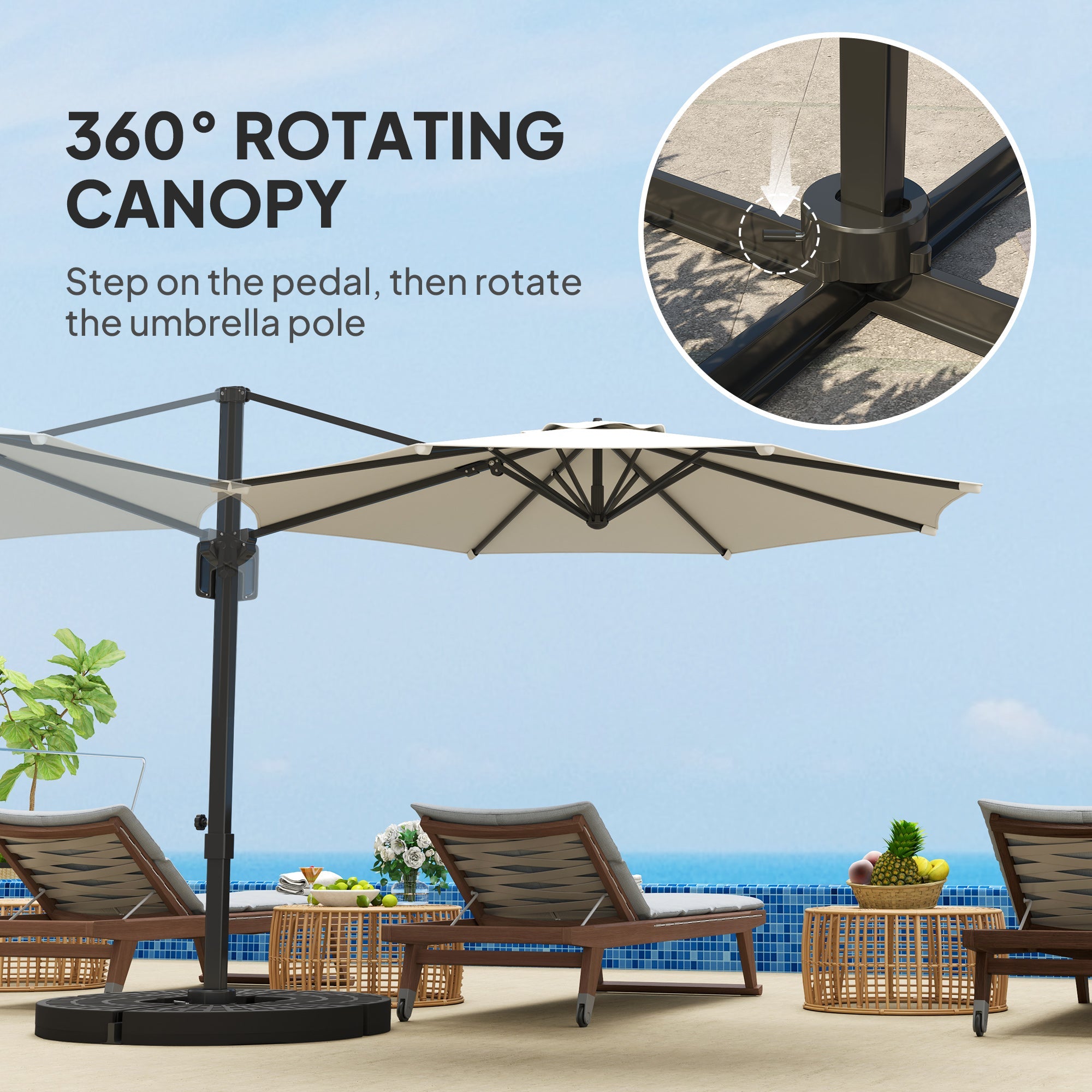 Outsunny 10' Offset Patio Umbrella Cantilever Umbrella with Aluminium Pole 360° Rotation and Tilt Adjustment, White 