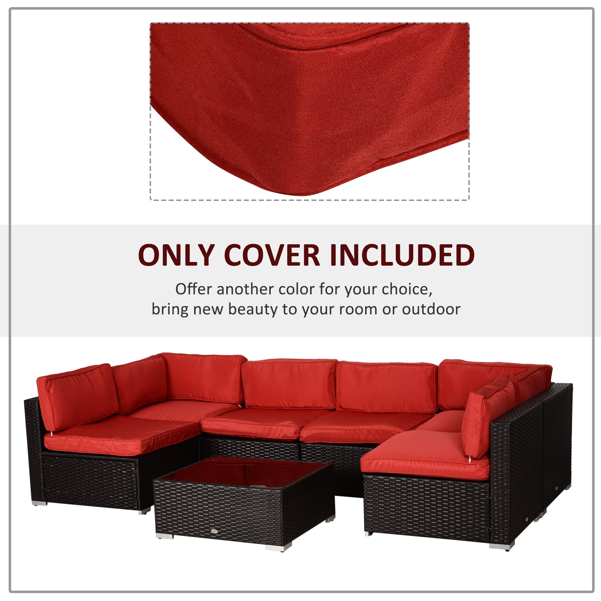 Outsunny Patio Rattan Sofa Set 14pc Outdoor Cushion Polyester Cover Replacement Set Red No Cushion 