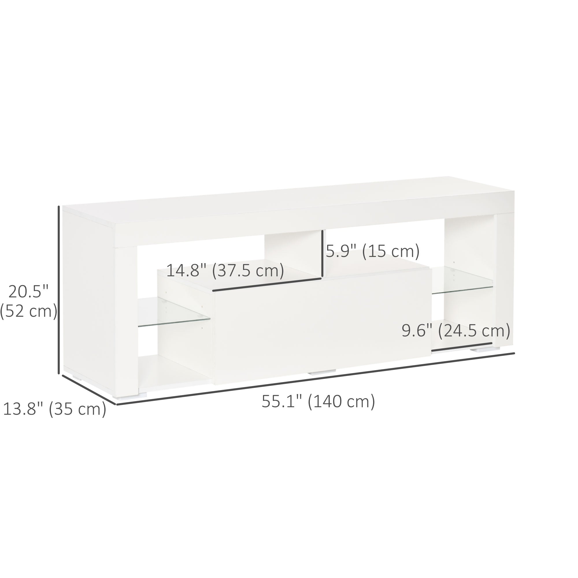 HOMCOM LED TV Stand: 55-Inch High Gloss, Remote Control, Storage, Entertainment Unit, Media Console 