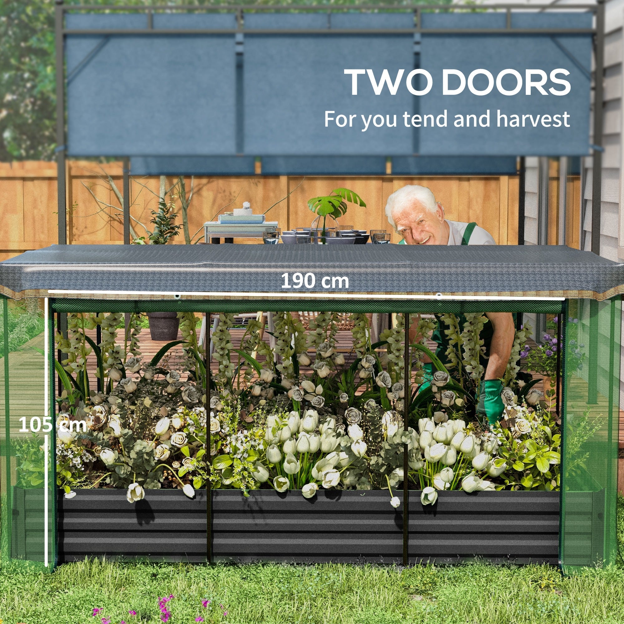 Outsunny Galvanized Steel Planter Box with Crop Cage and Shade Cloth, Raised Garden Bed for Flowers, Vegs and Herbs 