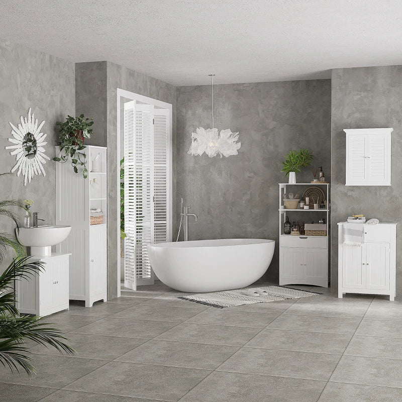 Bathroom Vanity, 24" Pedestal Sink Bathroom Vanity Furniture with 2 Doors and Shelf, White