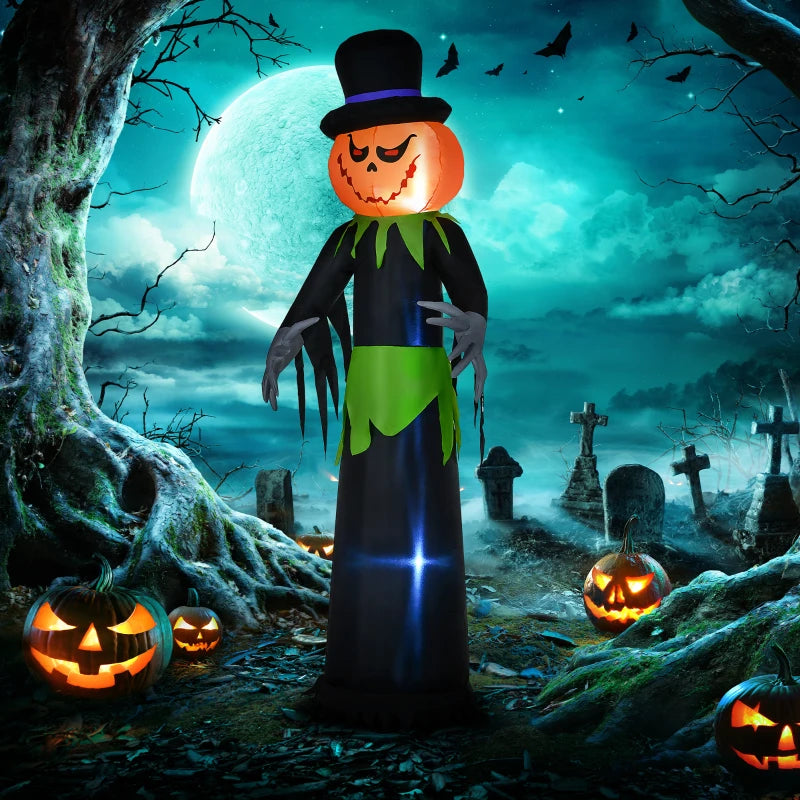 Outsunny 8ft Halloween Inflatable Pumpkin Head Ghost in a Hat – LED Lighted Outdoor Decoration 